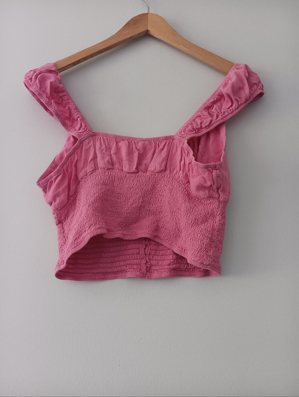 La Hearts Pink Smocked Button Top L Coquette Feminine Tassel Crop - Picture 2 of 5